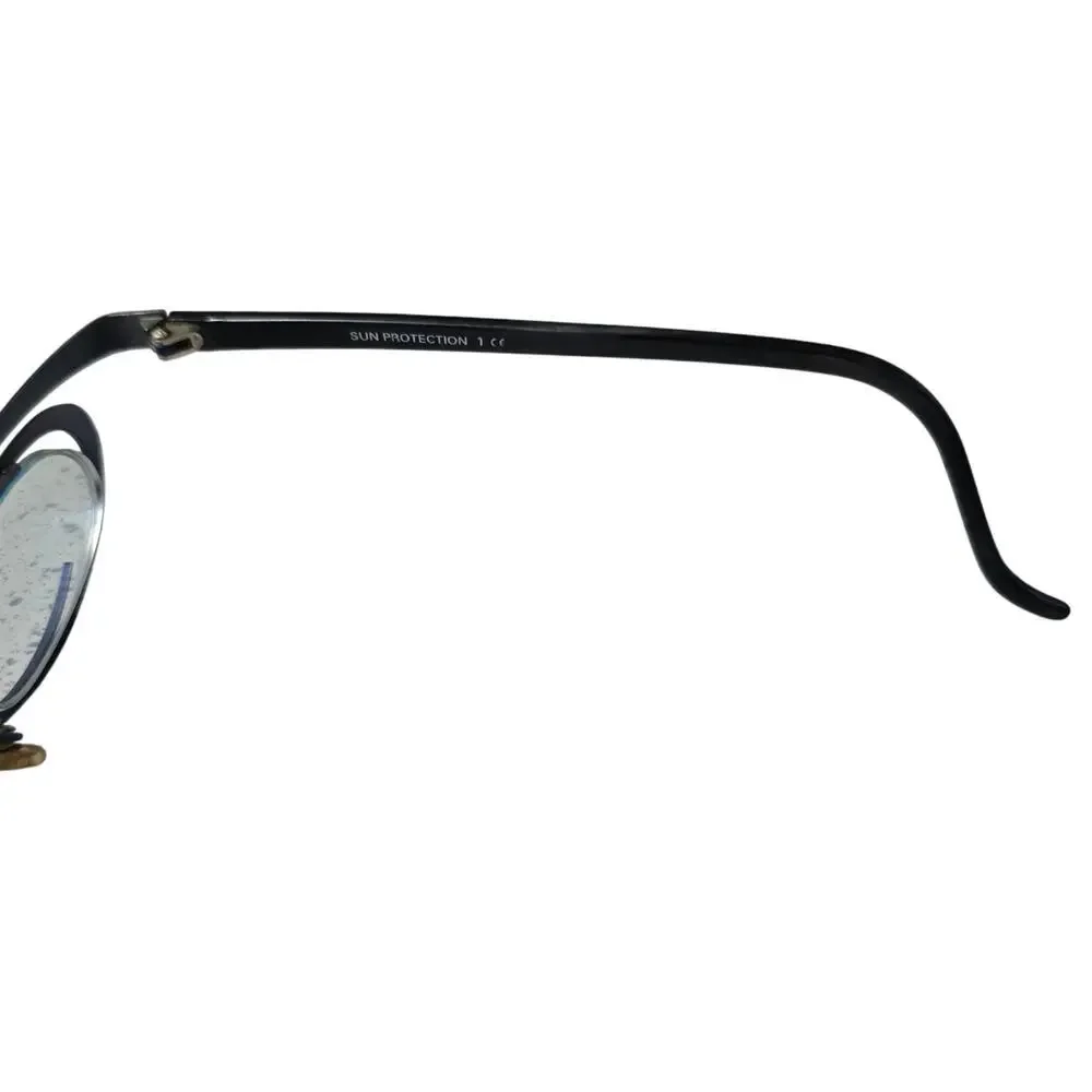 Vintage Theo Belgium Eyeglasses Blue Silver & Black Oval Avant-Garde Frames